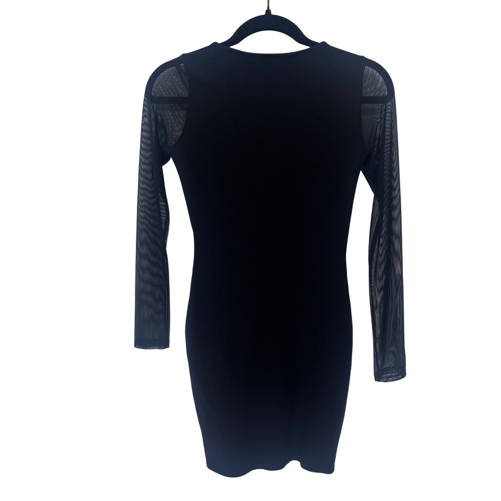 Lulus Bodycon Dress Womens Small Black Mesh Sleeve V-Neck Mini DD2705 Night Out - Picture 4 of 10